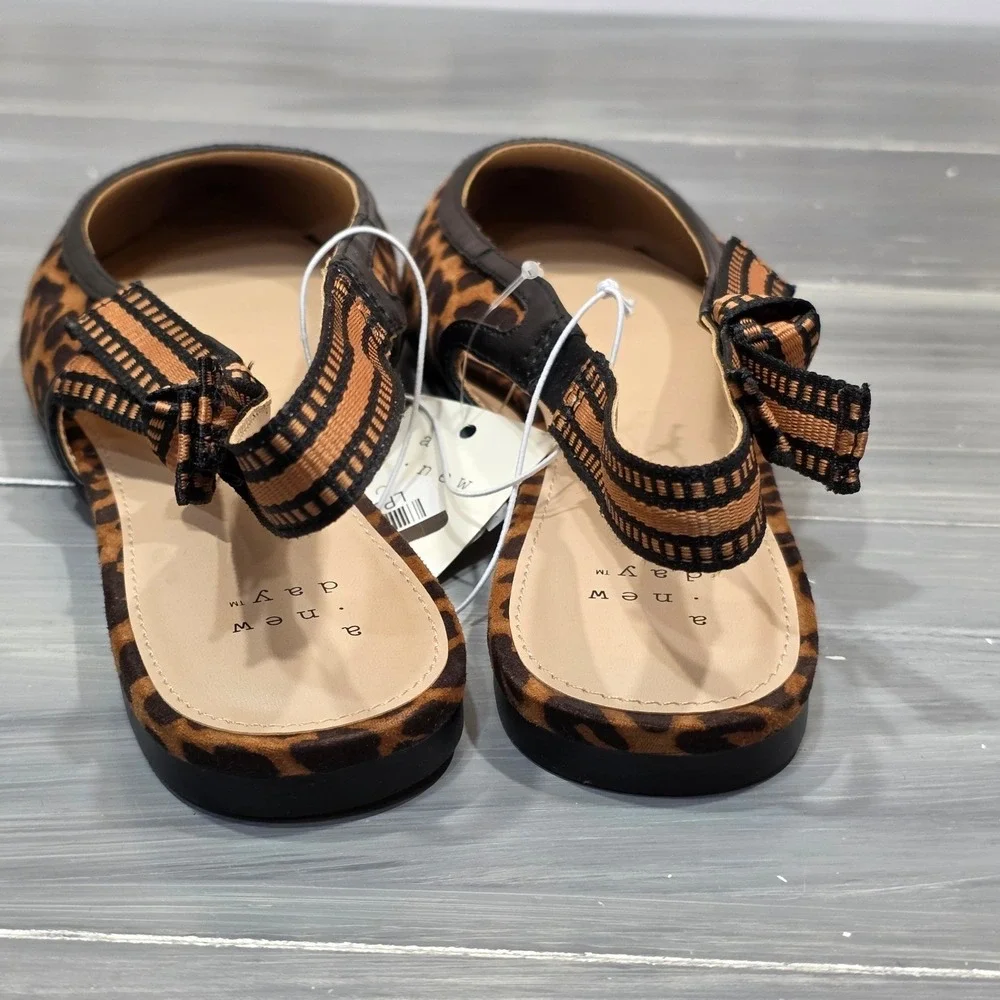 A New Day London Slingback Flats Leopard Print Pointed Toe Brown Black - Picture 7 of 11